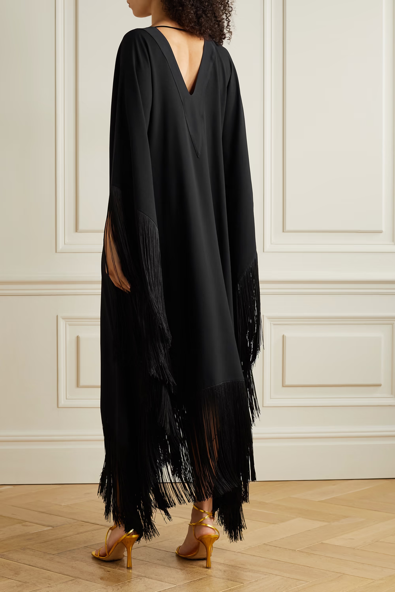 V-Neck Korean Silk Free Size Fringe Kaftan Dress