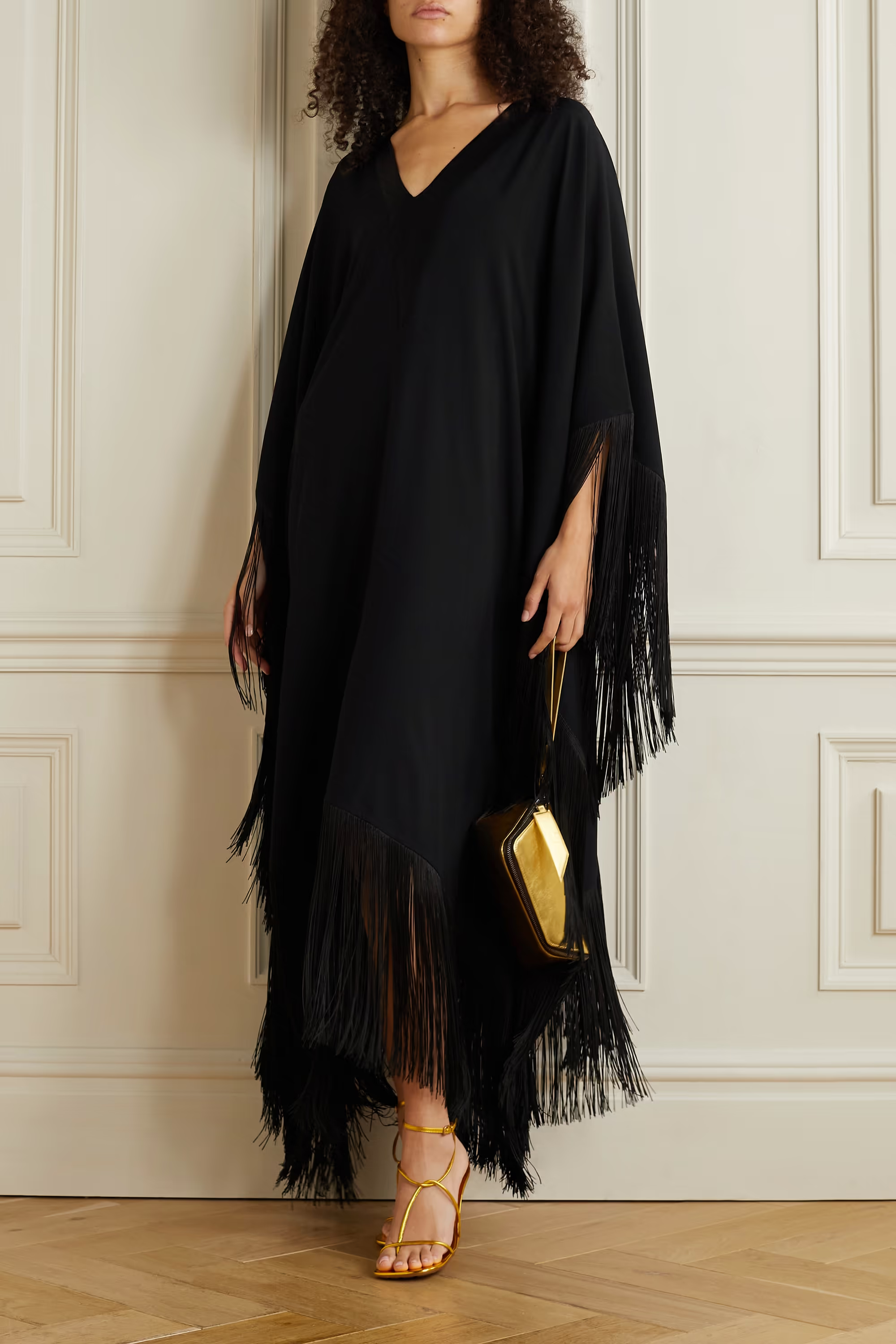 V-Neck Korean Silk Free Size Fringe Kaftan Dress