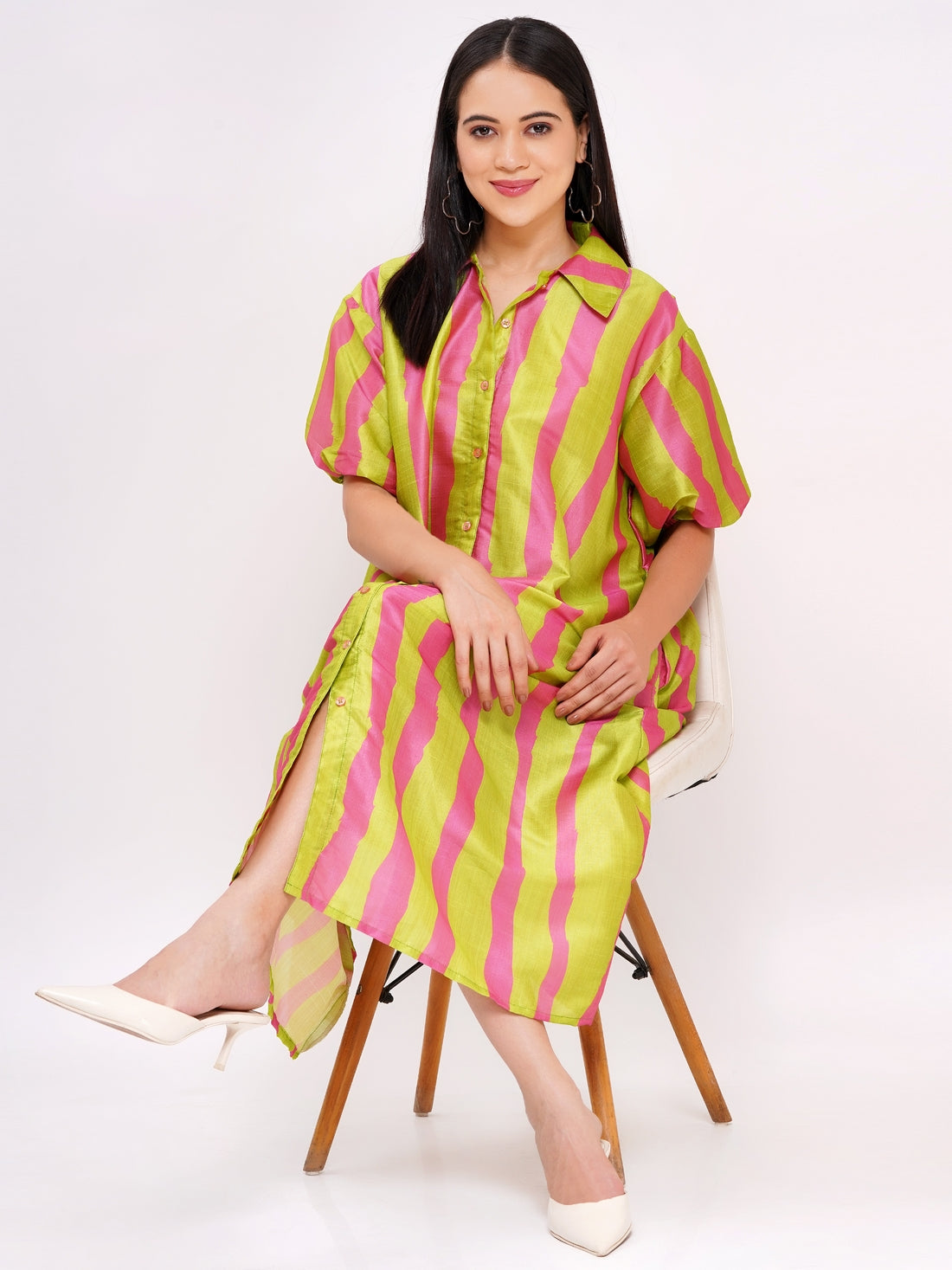 Lime Candy Stripe Shirt Dress