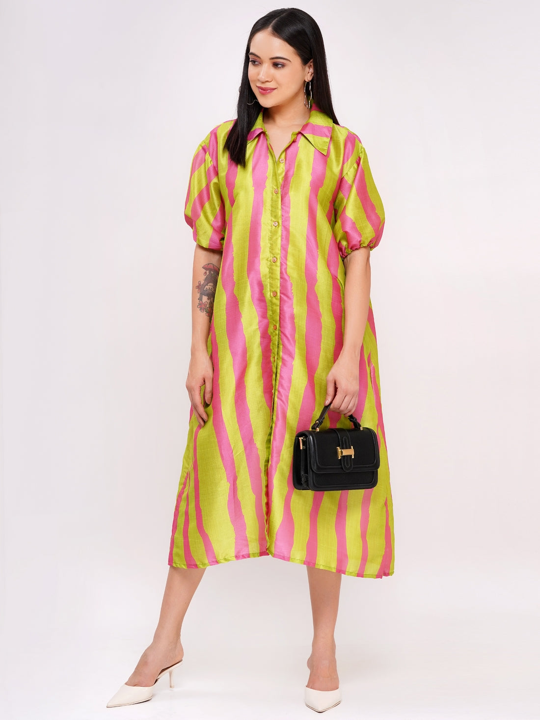 Lime Candy Stripe Shirt Dress