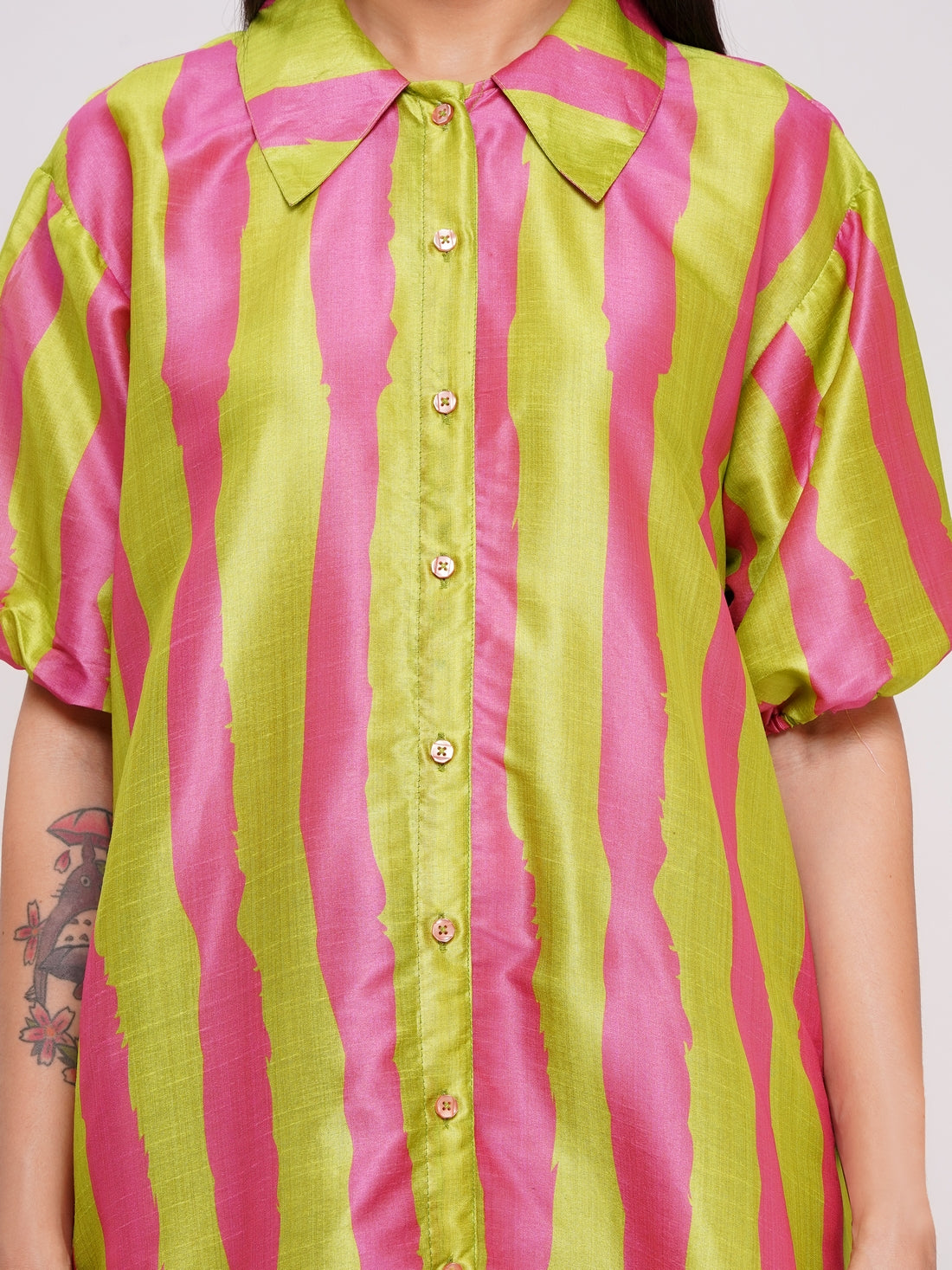 Lime Candy Stripe Shirt Dress
