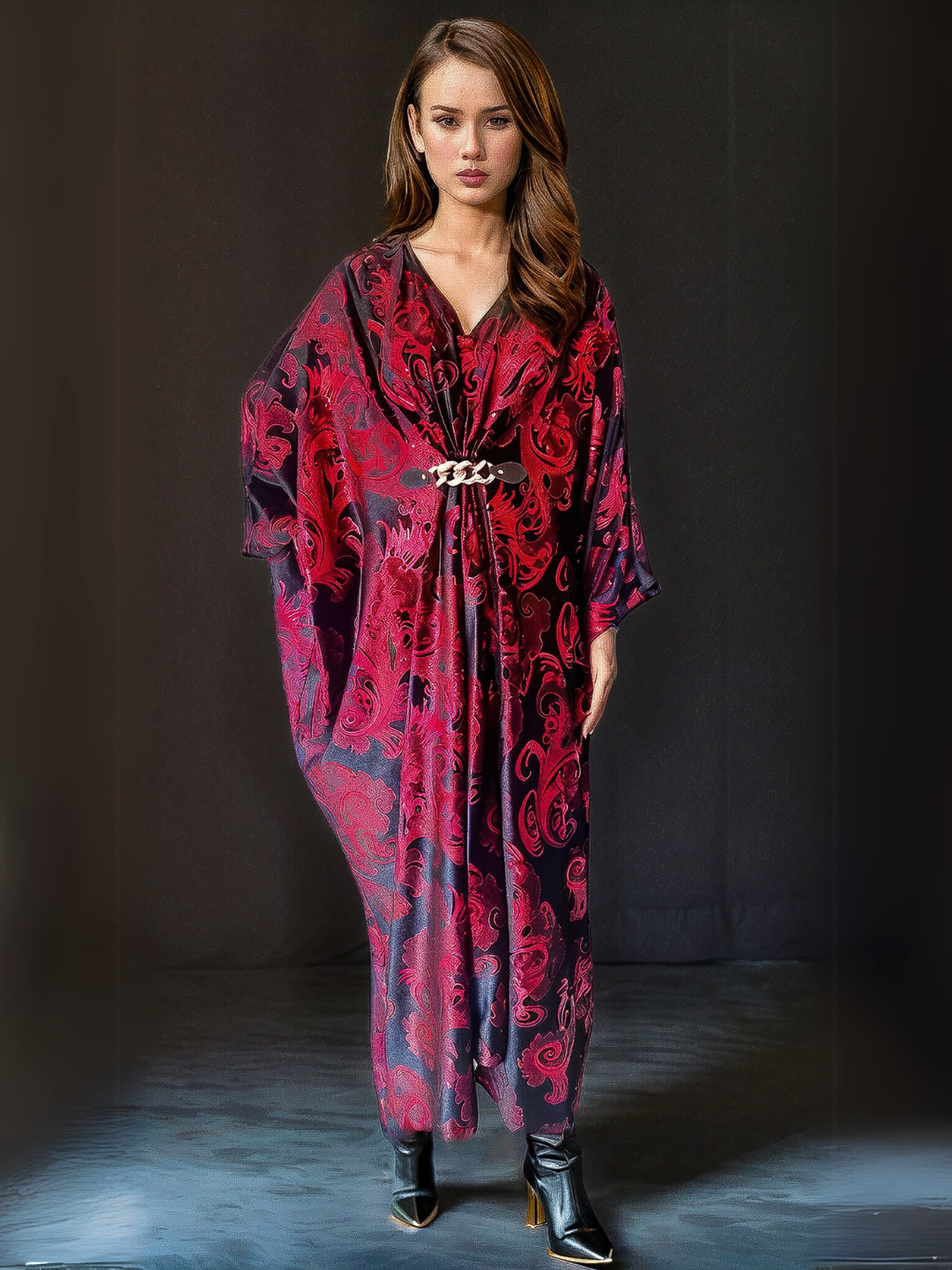 Red and black Velvet Party Gown