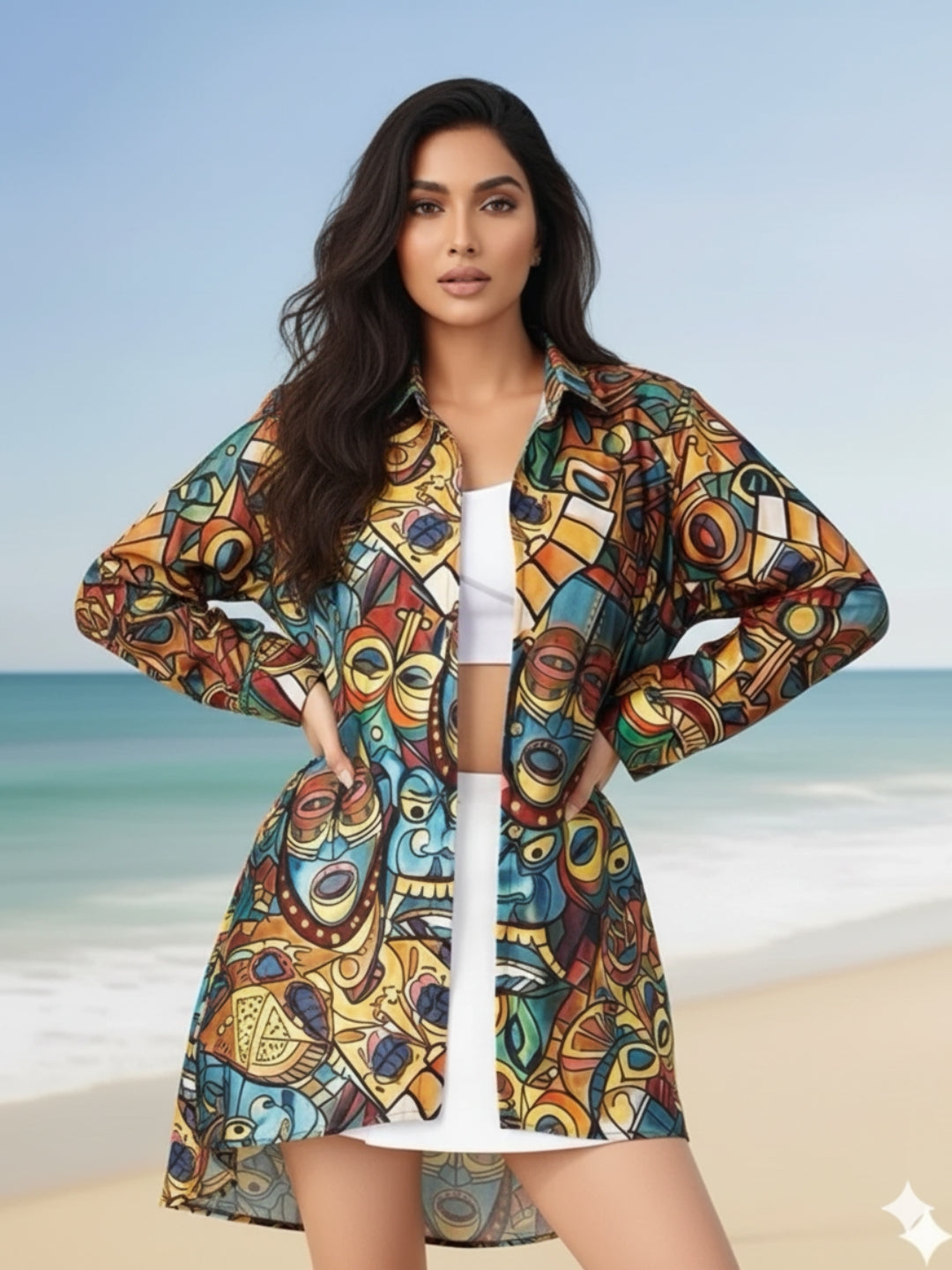 Tropical Face Printed Mango Silk short shirt
