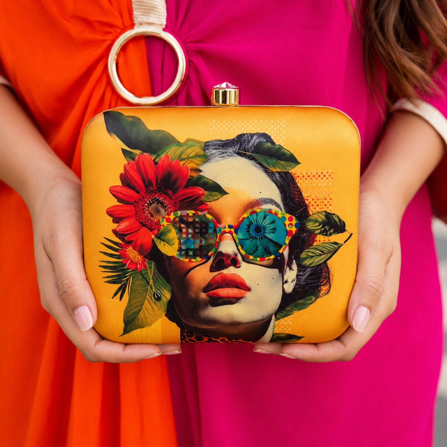 Designer Party Clutch with Floral & Artistic Print