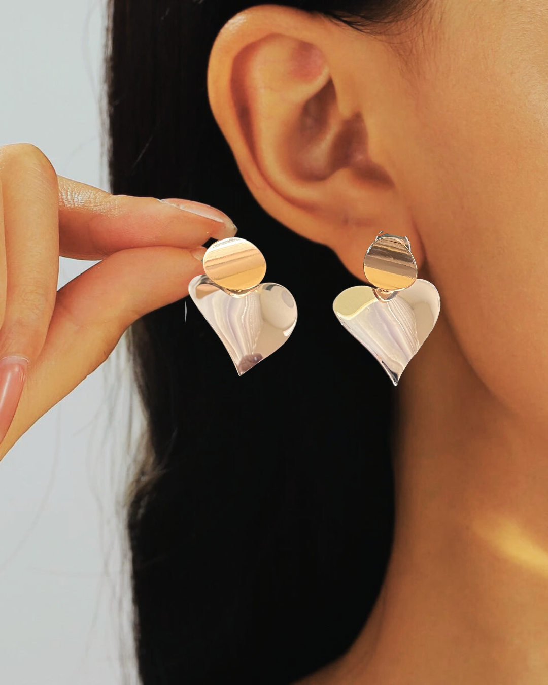 Elegant Two-Tone Heart Drop Earrings