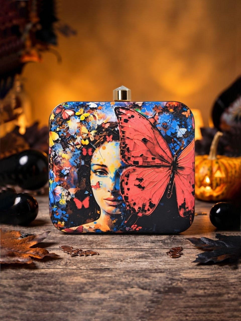 Butterfly Print Designer Clutch Bag for Women