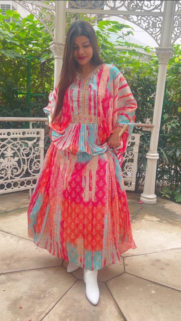 Multicolour long Indo western dress