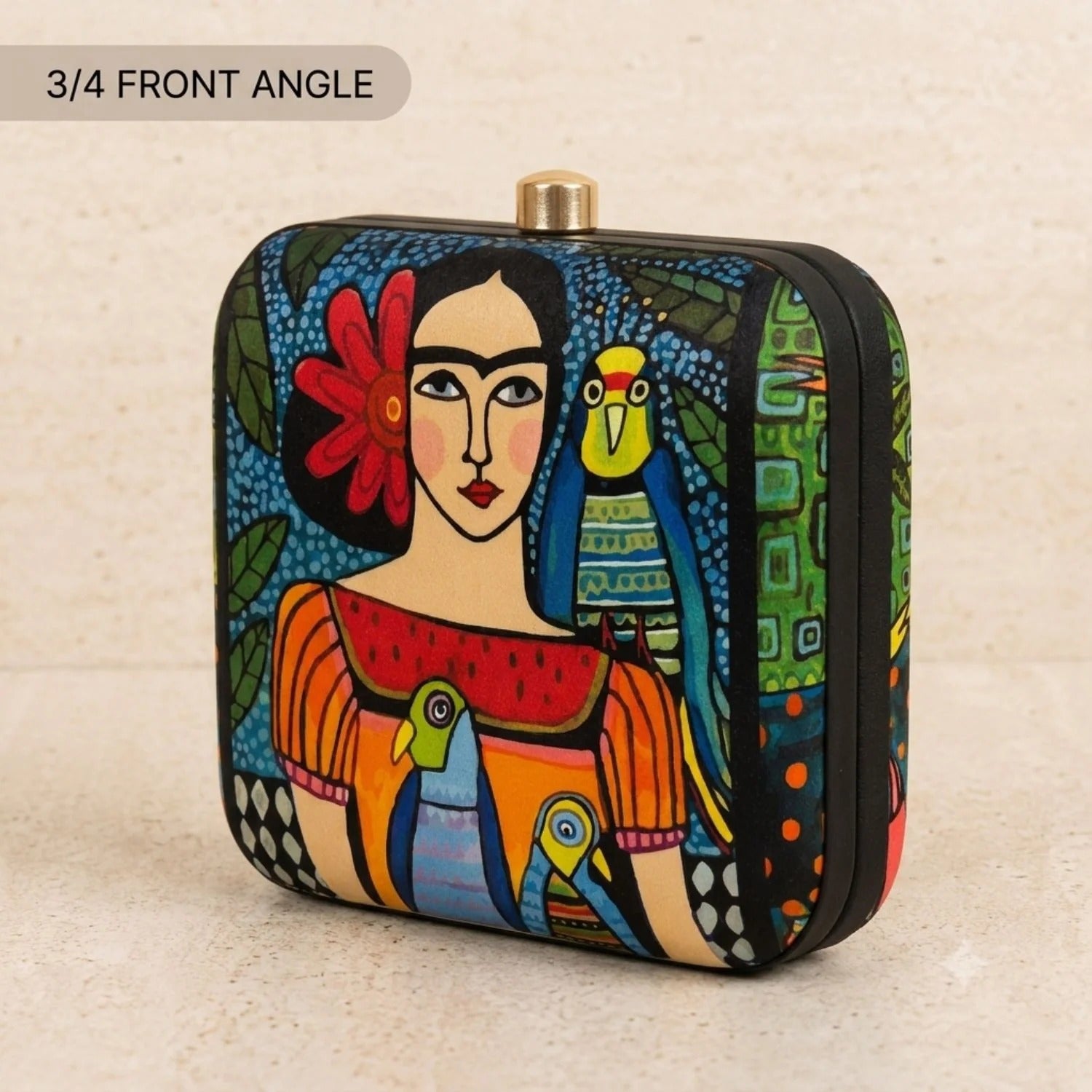 Folk Art Printed Vanity Pouch with 15ml Fragrance Bottles Gift Set