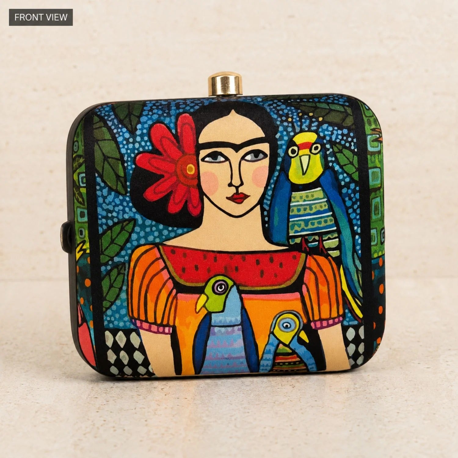 Folk Art Printed Vanity Pouch with 15ml Fragrance Bottles Gift Set