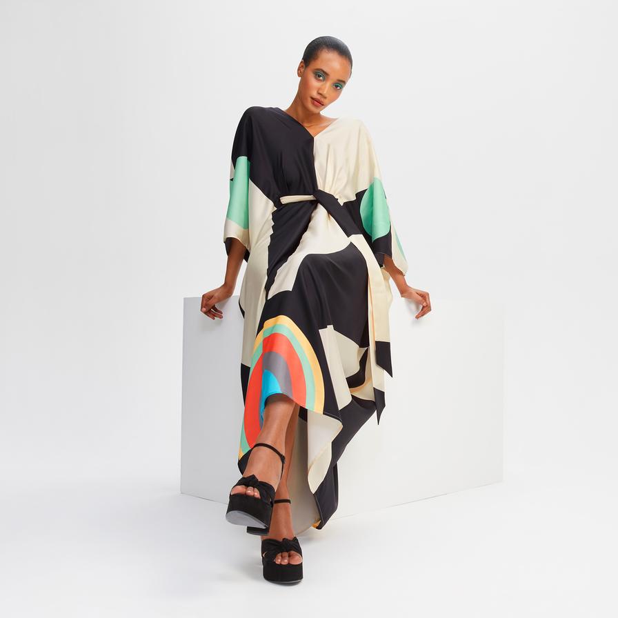 Soft Satin Silk Multicolor Kaftan Dress Full-Length