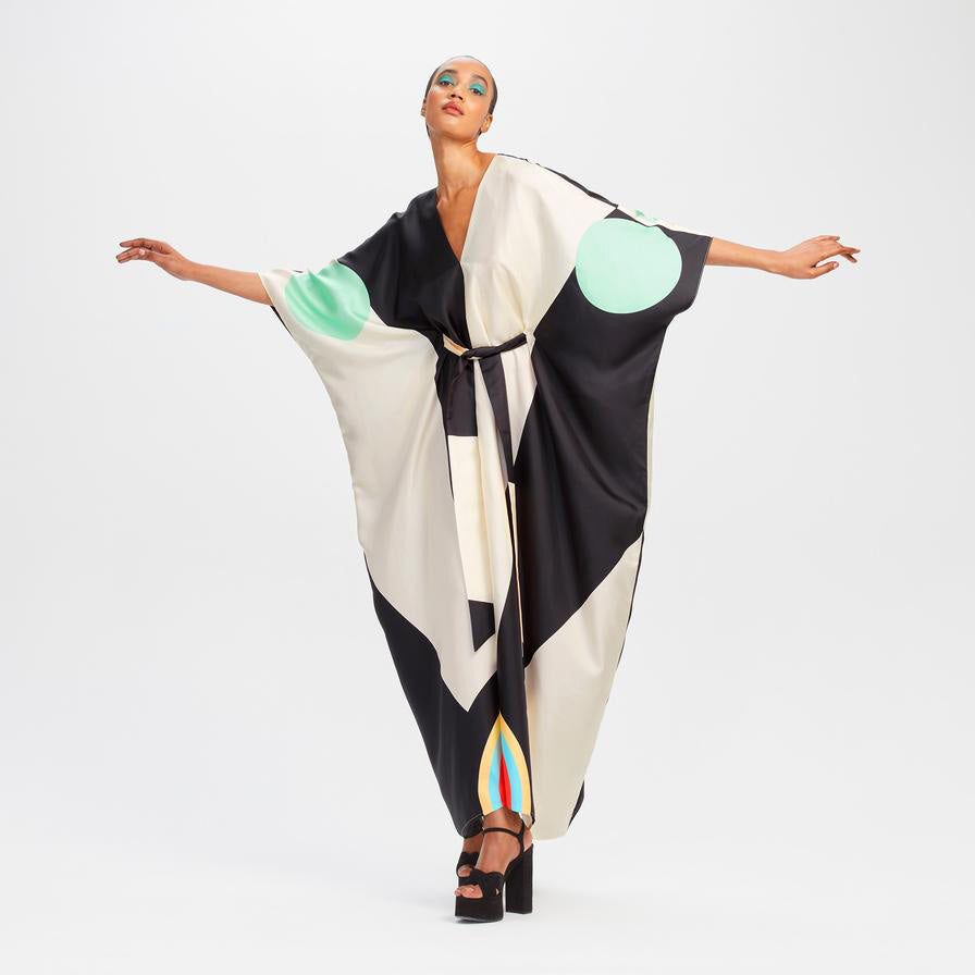 Soft Satin Silk Multicolor Kaftan Dress Full-Length