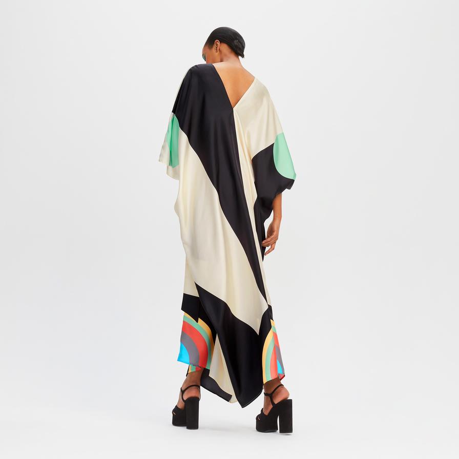 Soft Satin Silk Multicolor Kaftan Dress Full-Length