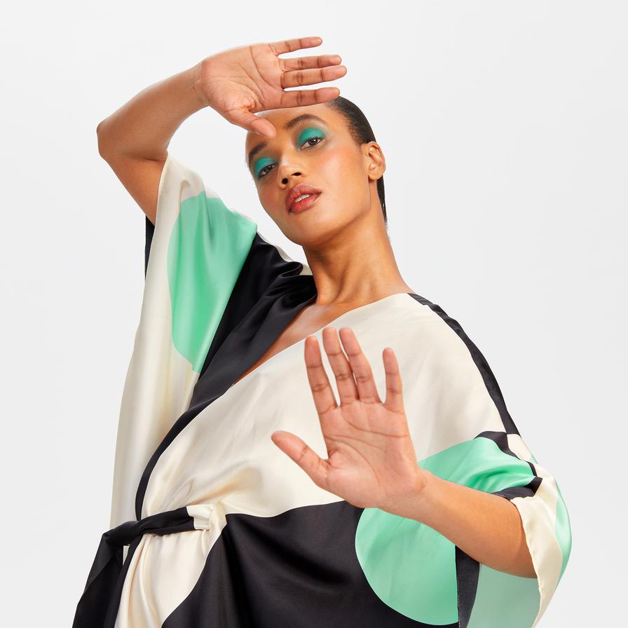 Soft Satin Silk Multicolor Kaftan Dress Full-Length