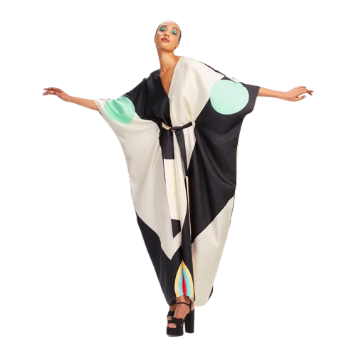 Soft Satin Silk Multicolor Kaftan Dress Full-Length