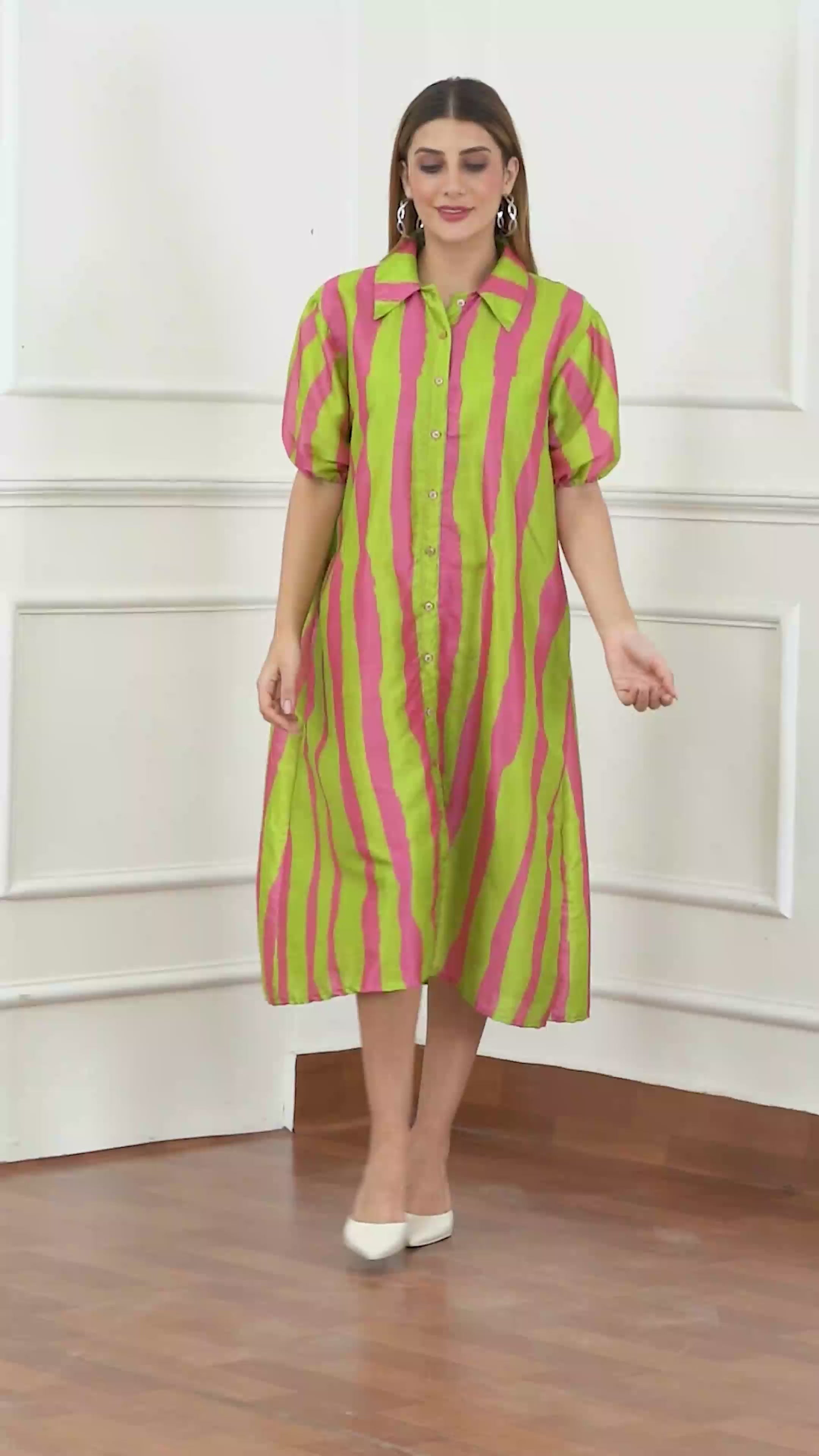 Lime Candy Stripe Shirt Dress