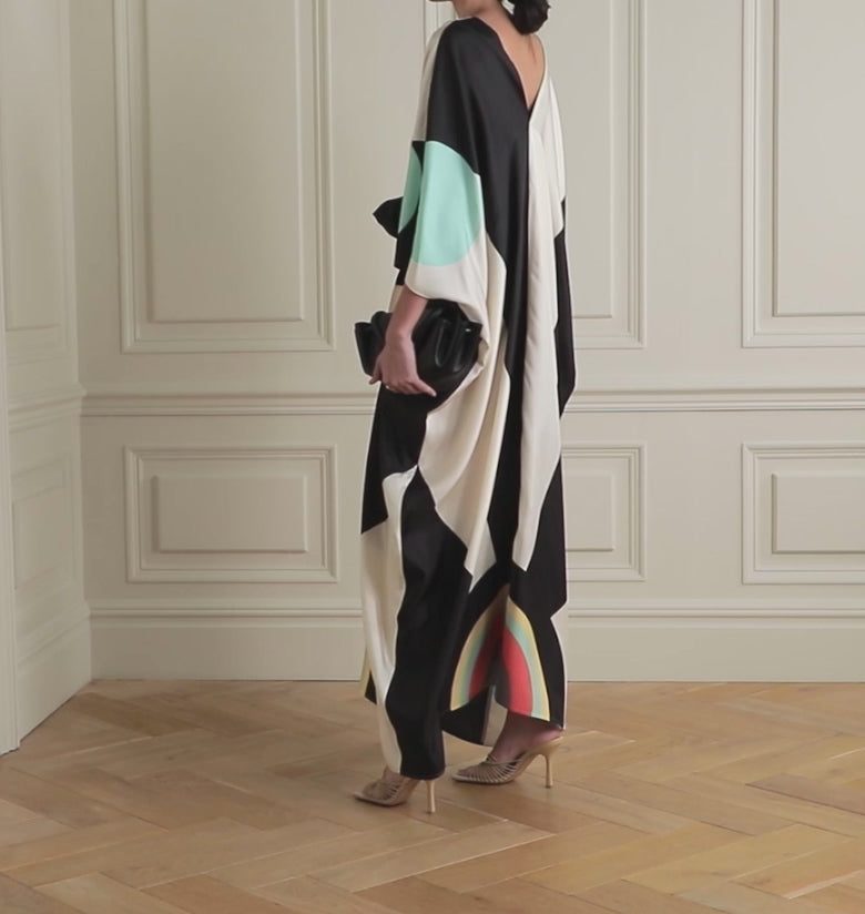 Soft Satin Silk Multicolor Kaftan Dress Full-Length