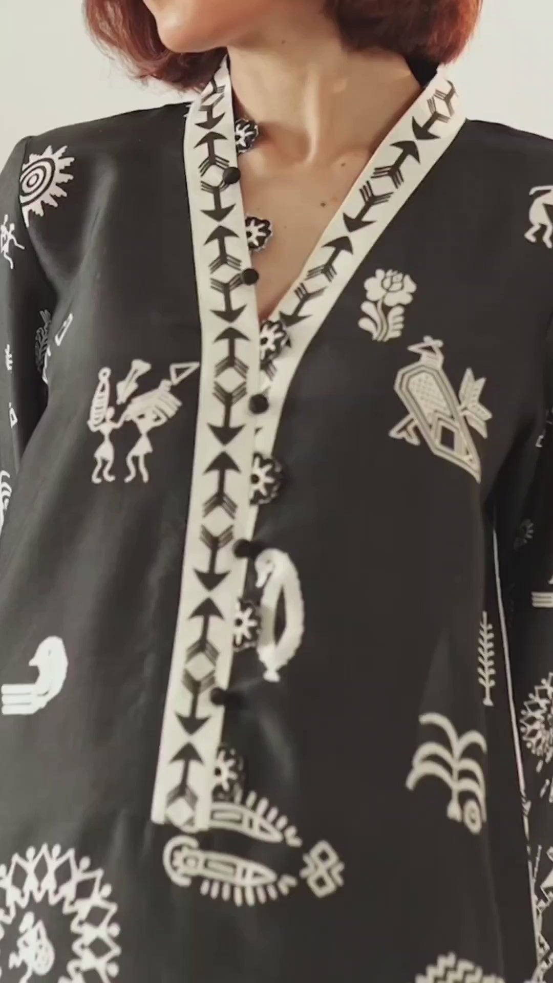 Women’s Black & White Printed Kaftan Dress – Long Sleeve Maxi Kaftan