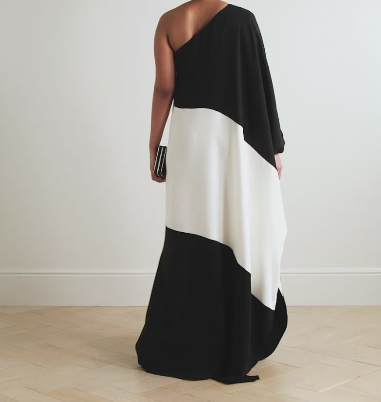 Fluid Crepe Silk Off Shoulder Kaftan