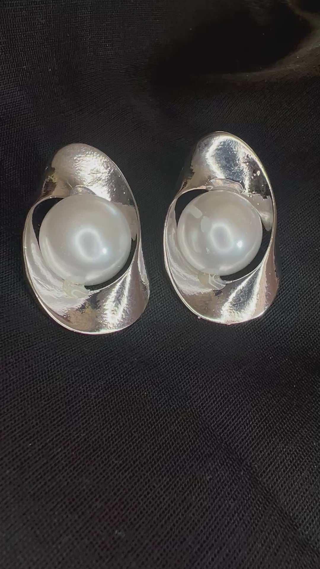 Modern Silver Pearl Statement Earrings