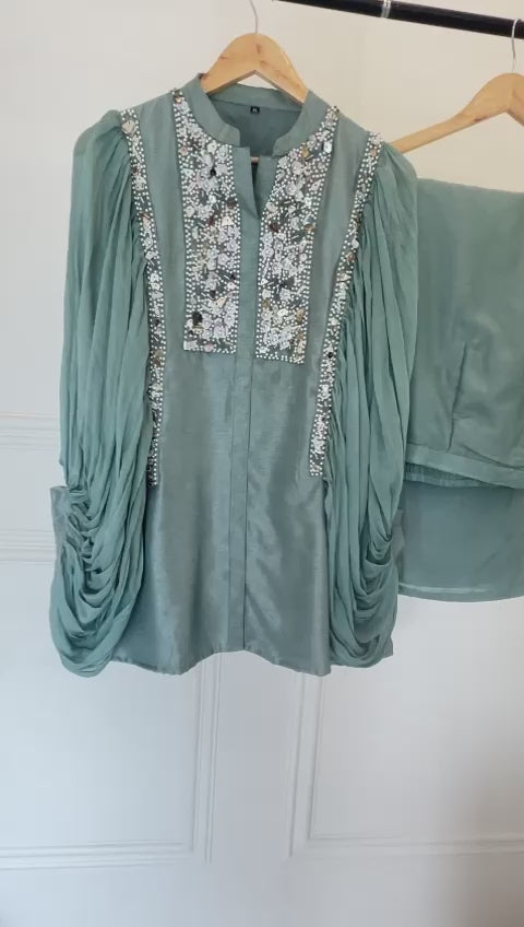 Mint green Coord set with Rich hand embroidery