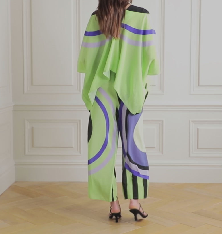 Silk Crepe Geometric Print Belted Co-ord Set