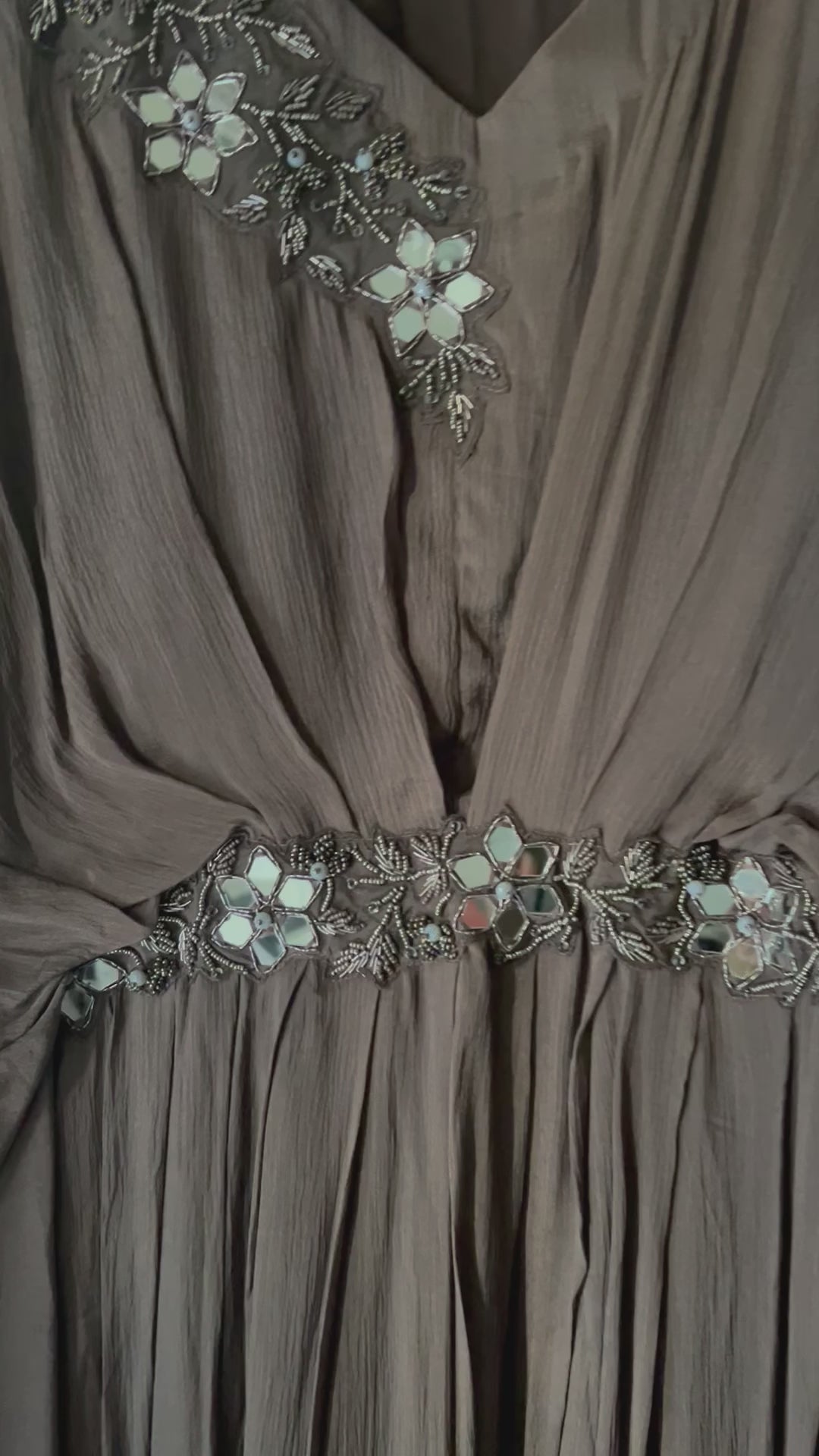 Chiffon georgette neck embroidered floor length dress