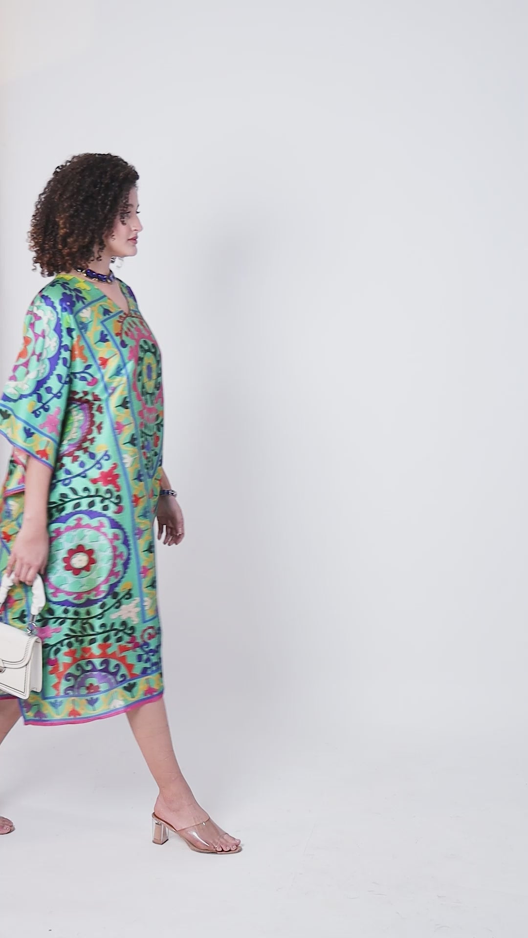 Madhubani Printed Stitched Kaftan: Green Base, Viscose Silk, Calf Length, Free Size - Stylish & Chic for Women