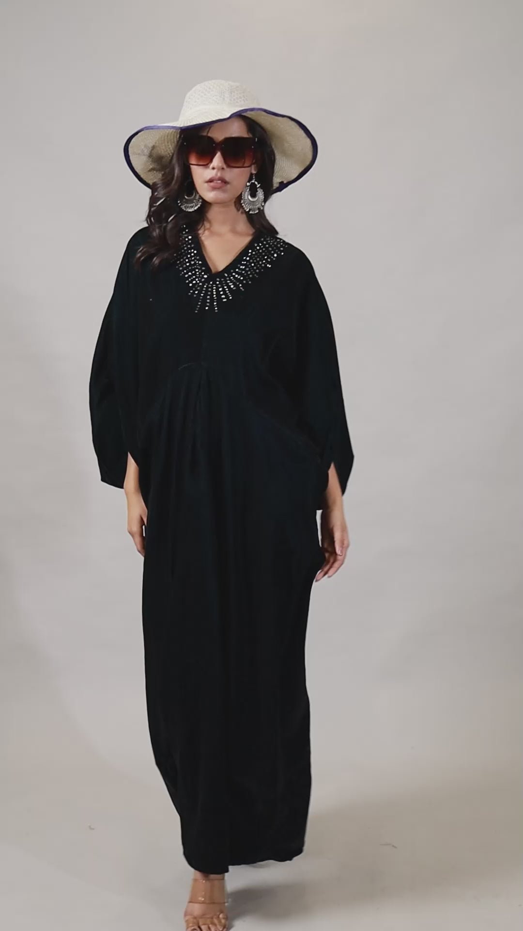 Beautiful Long Velvet Dress embellished with detailed stone Embroidery