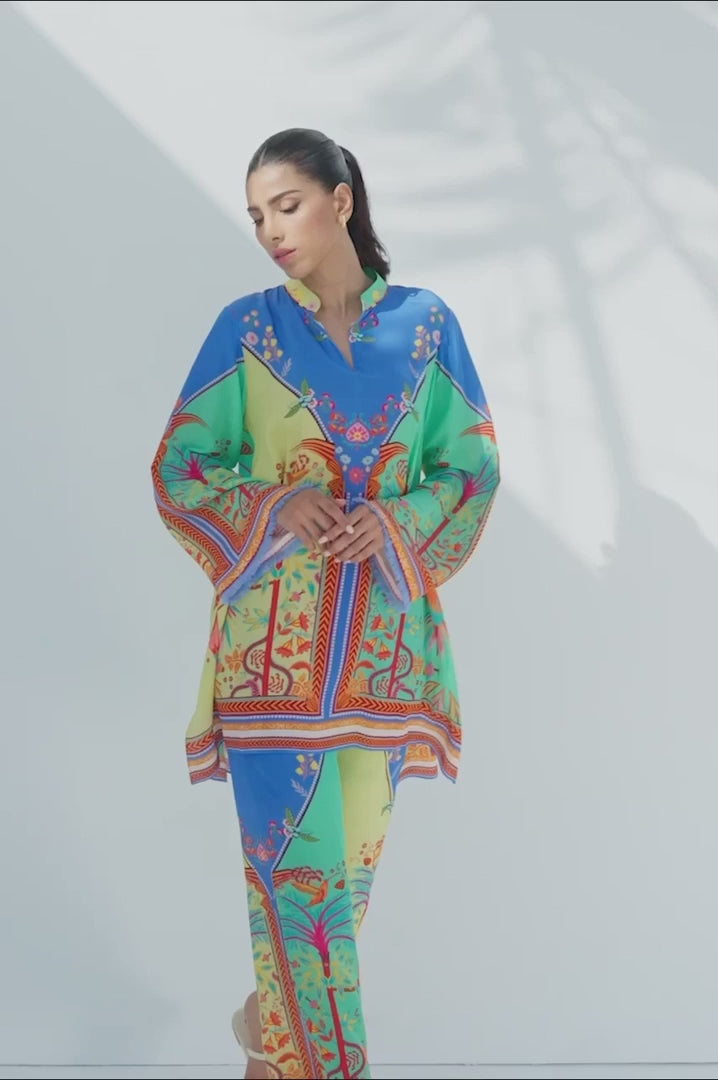 Multicolor Printed Tunic & Trousers Set