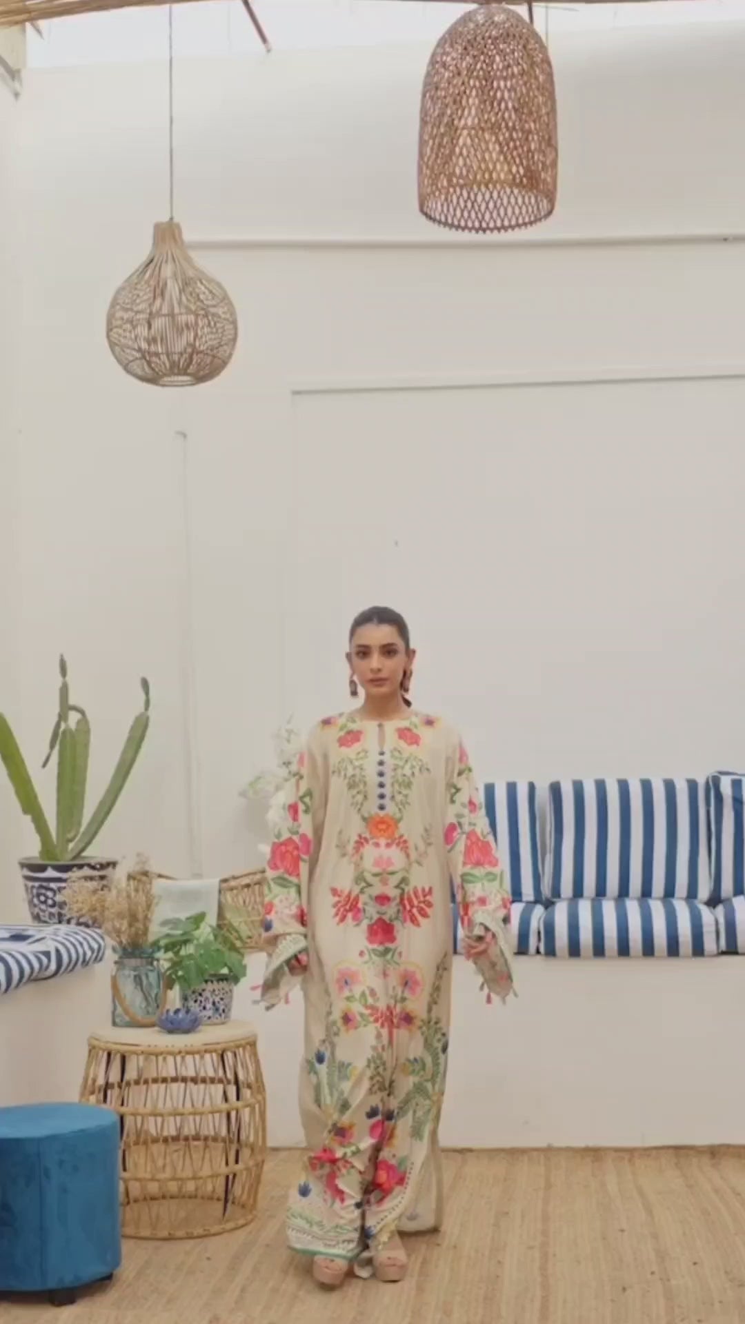 Bohemian Floral Embroidered Long Kaftan Dress
