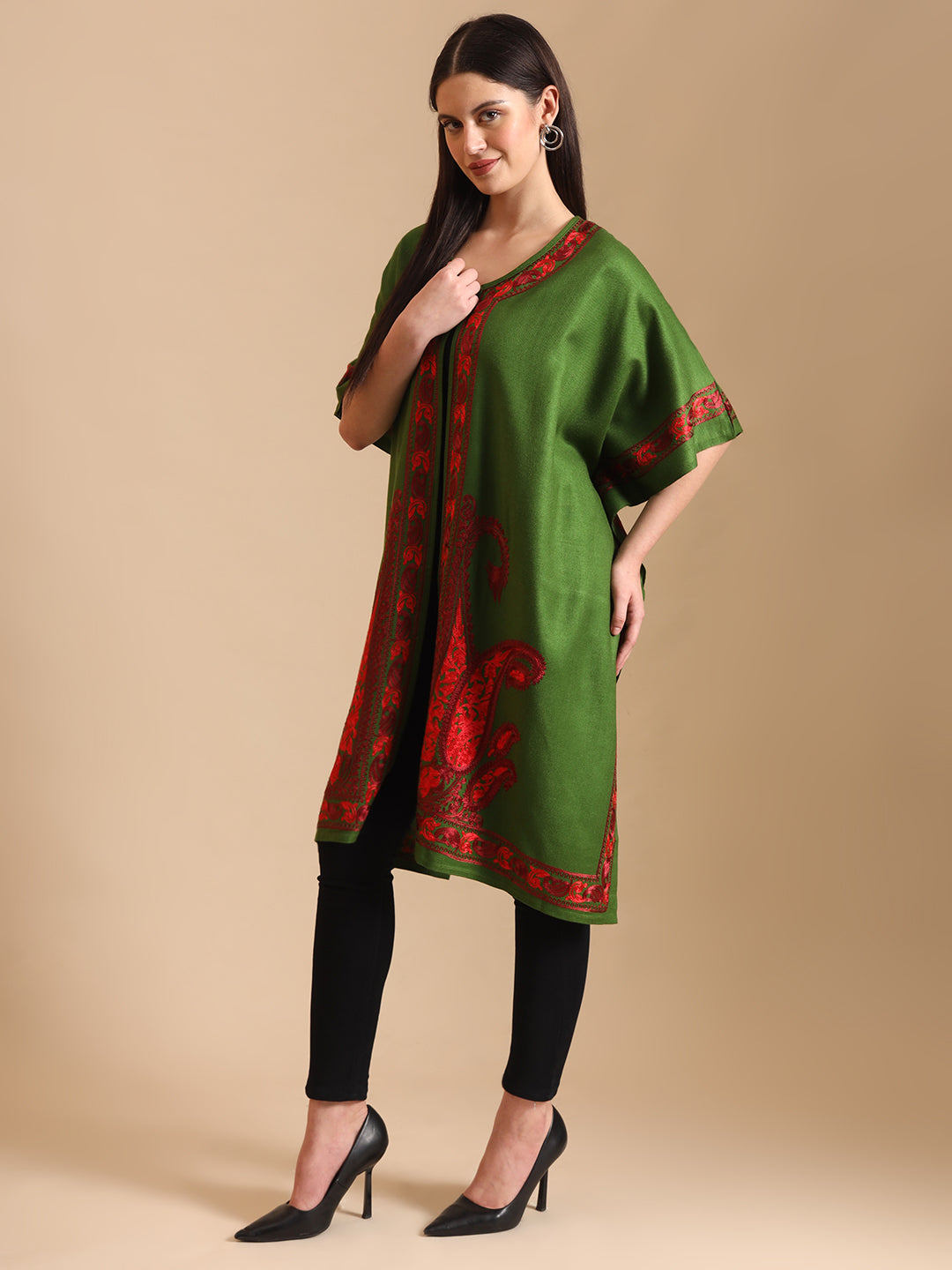 Kashmiri Embroidery Green Pheran Shrug