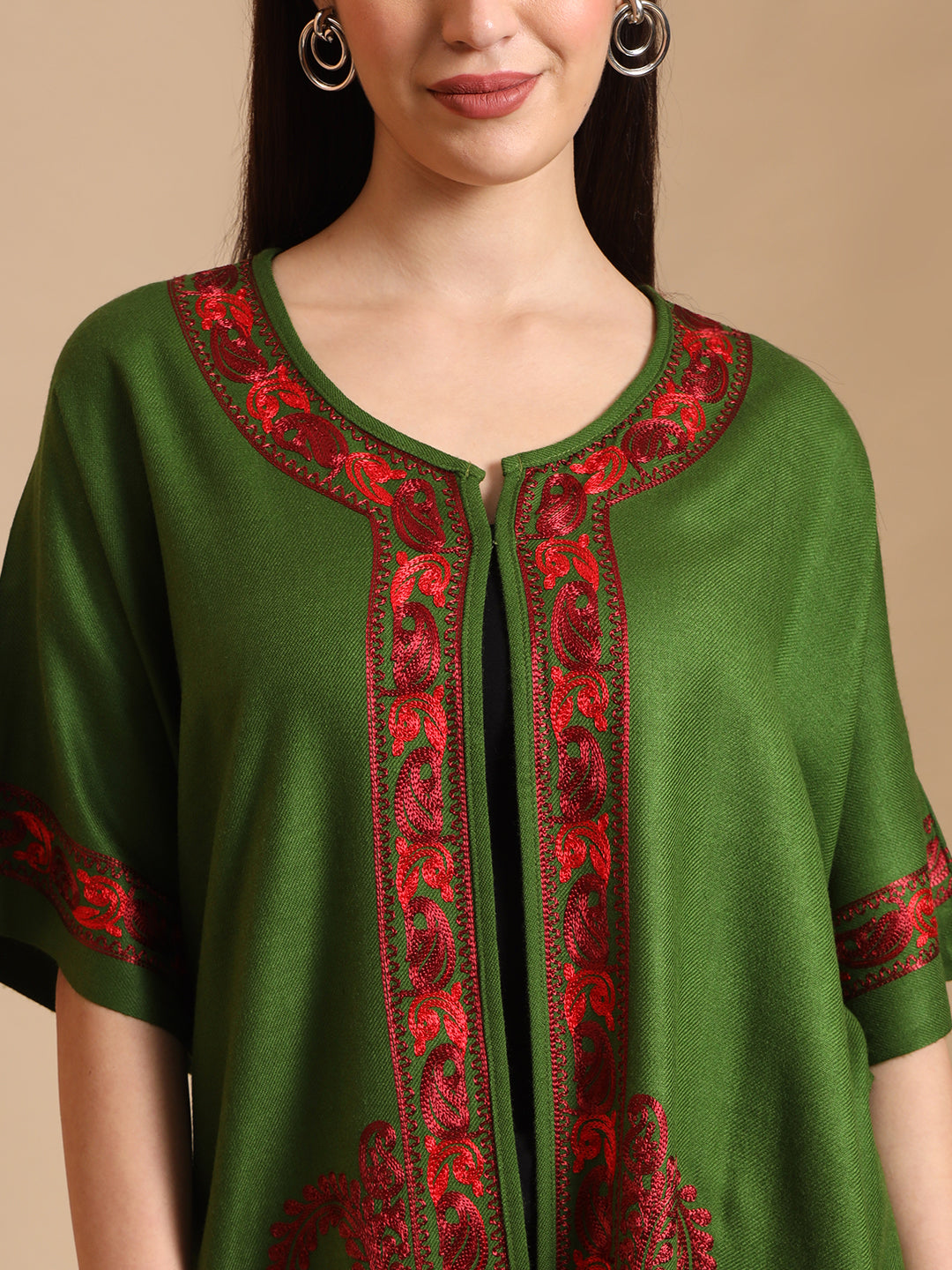 Kashmiri Embroidery Green Pheran Shrug
