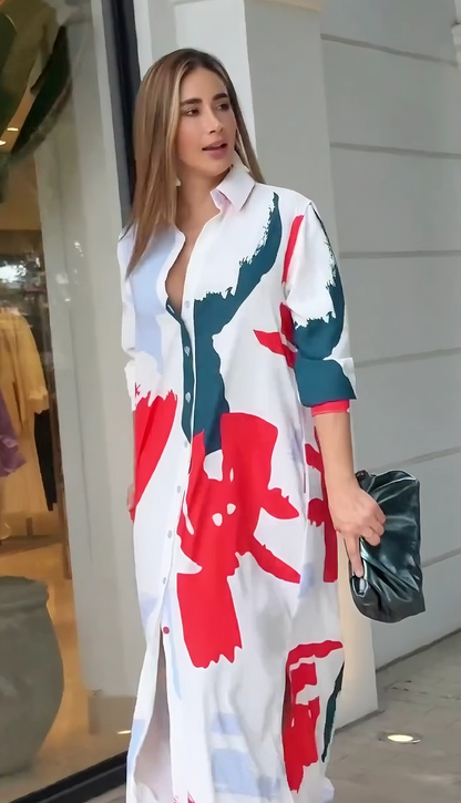 Casual Long Shirt Dress for Women Featuring Korean BSY