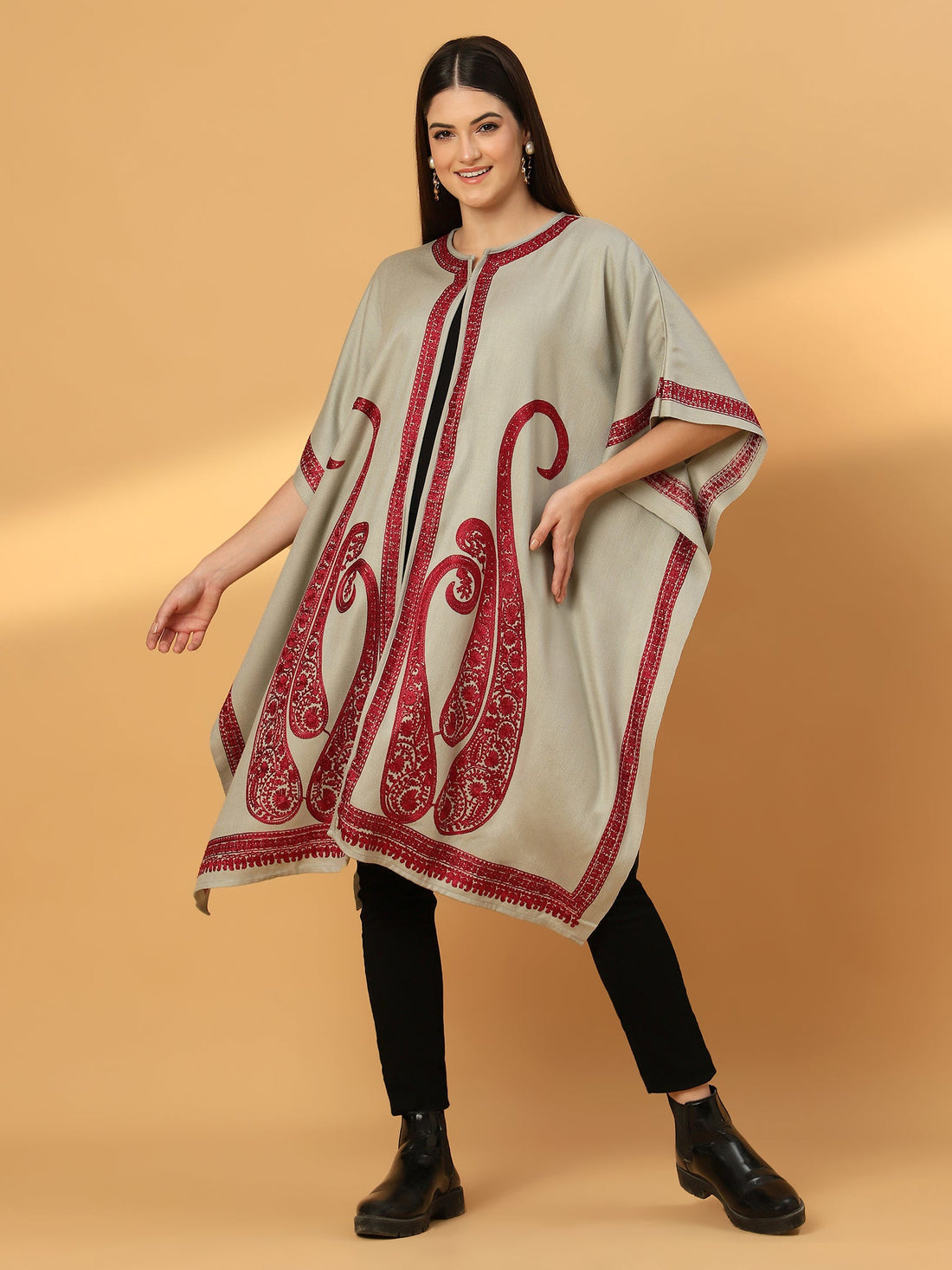 Paisley Embroidery Grey Pheran Shrug