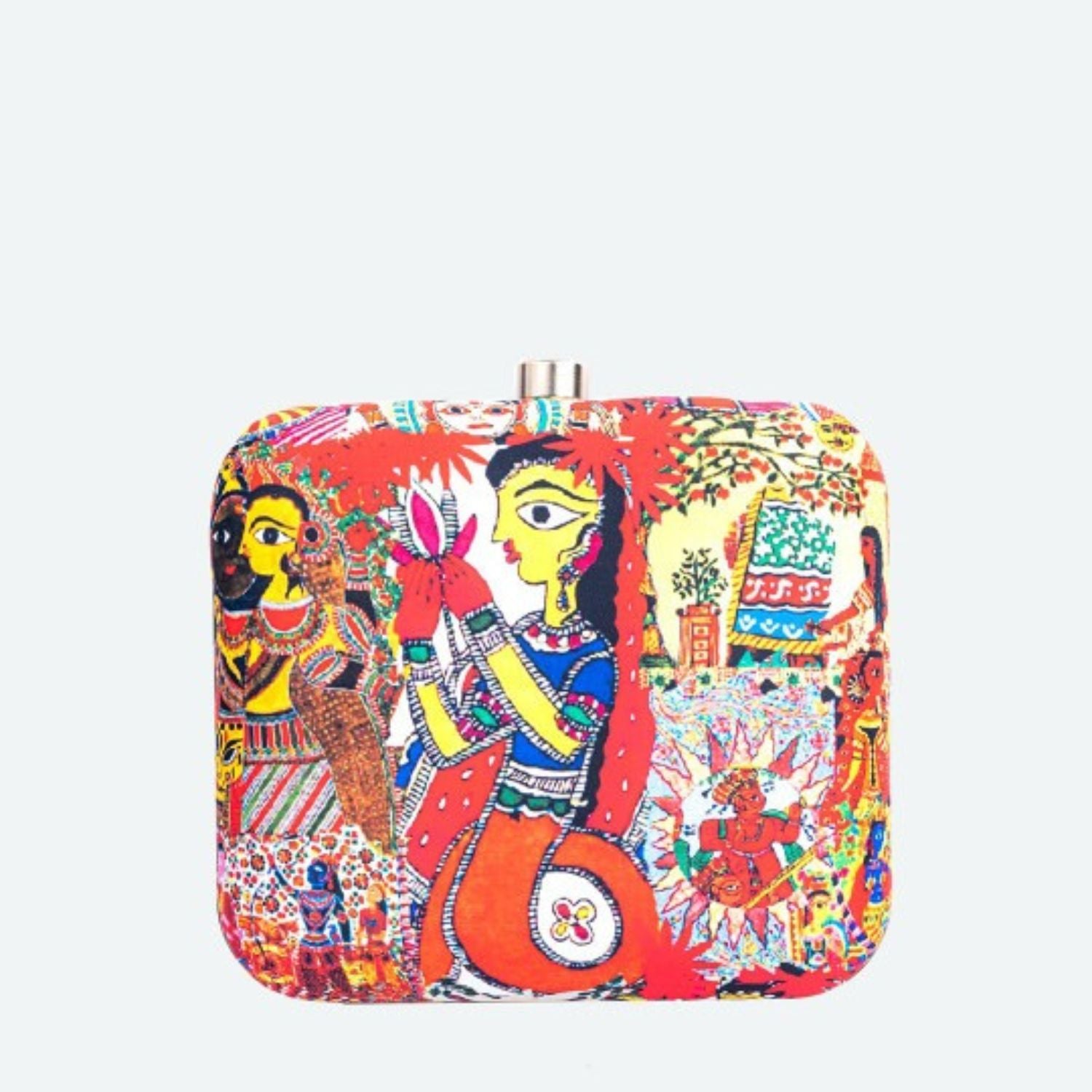 Madhubani Art Print Hard Case Box Clutch for Women