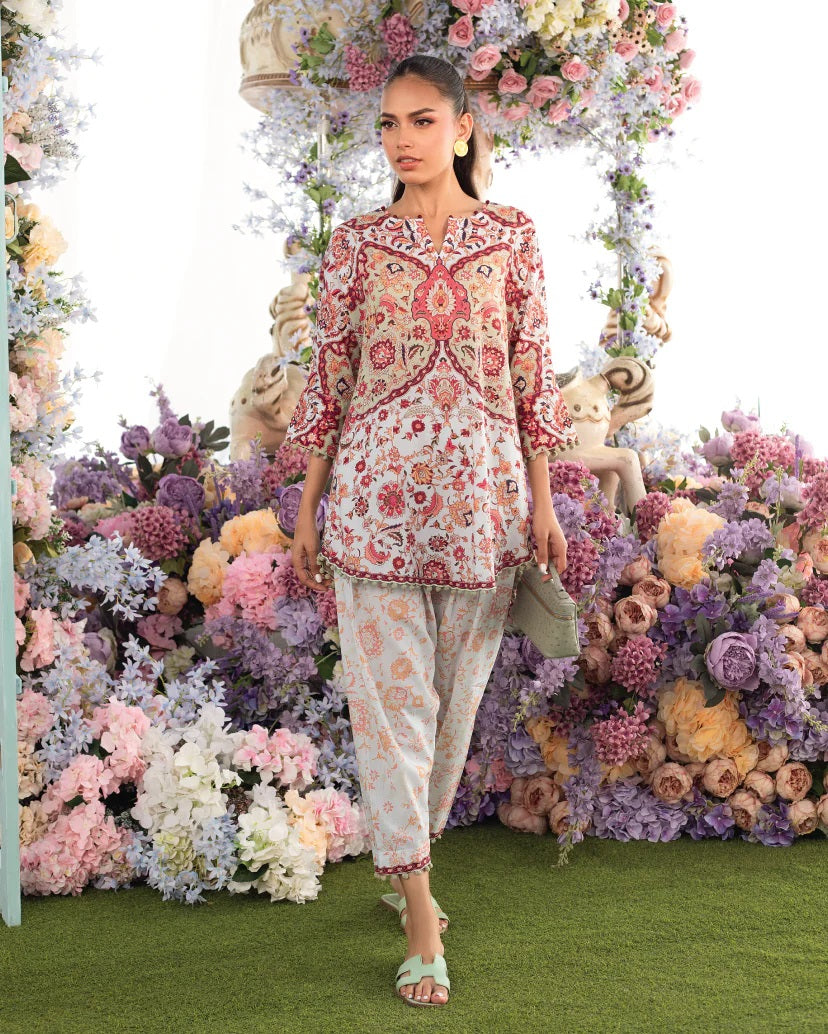 Red &amp; Beige Floral Ethnic Co-Ord