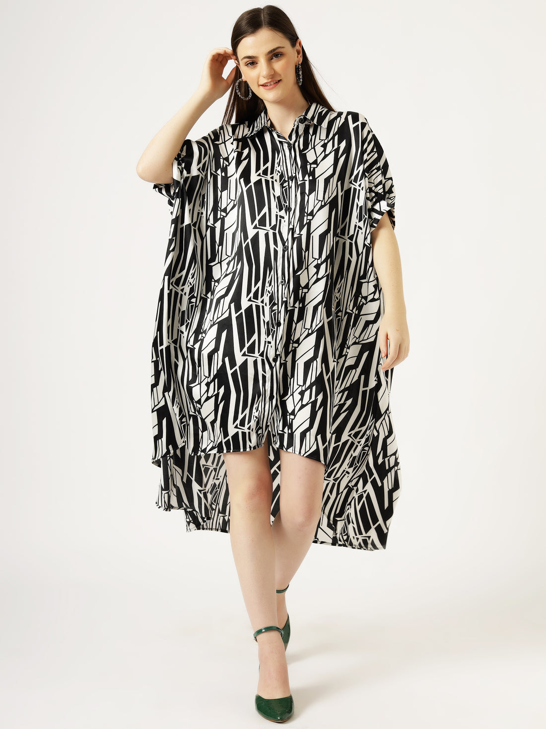 Black and White check print  Short length Shirt Dress