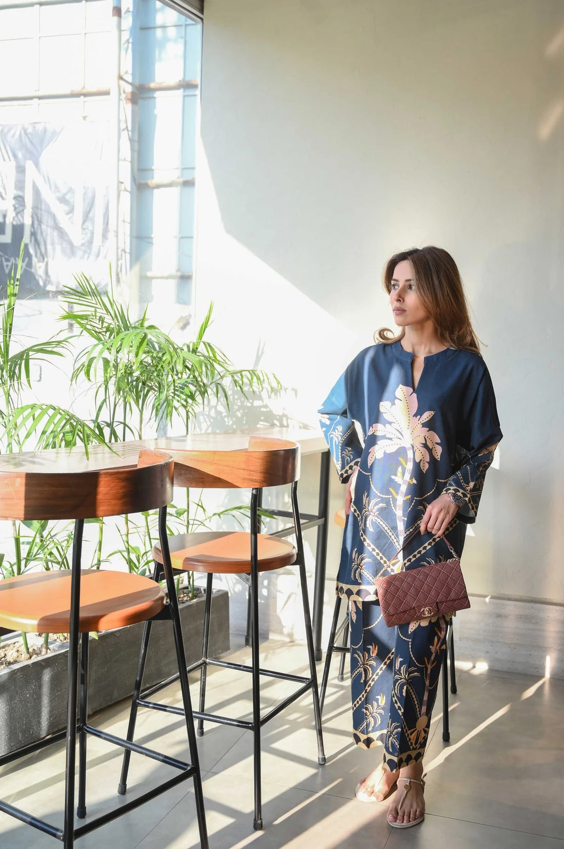 Navy Palm Leaf Print Co-Ord Set