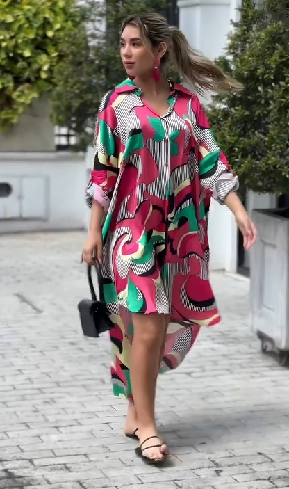 Vibrant Shirt Midi Dress