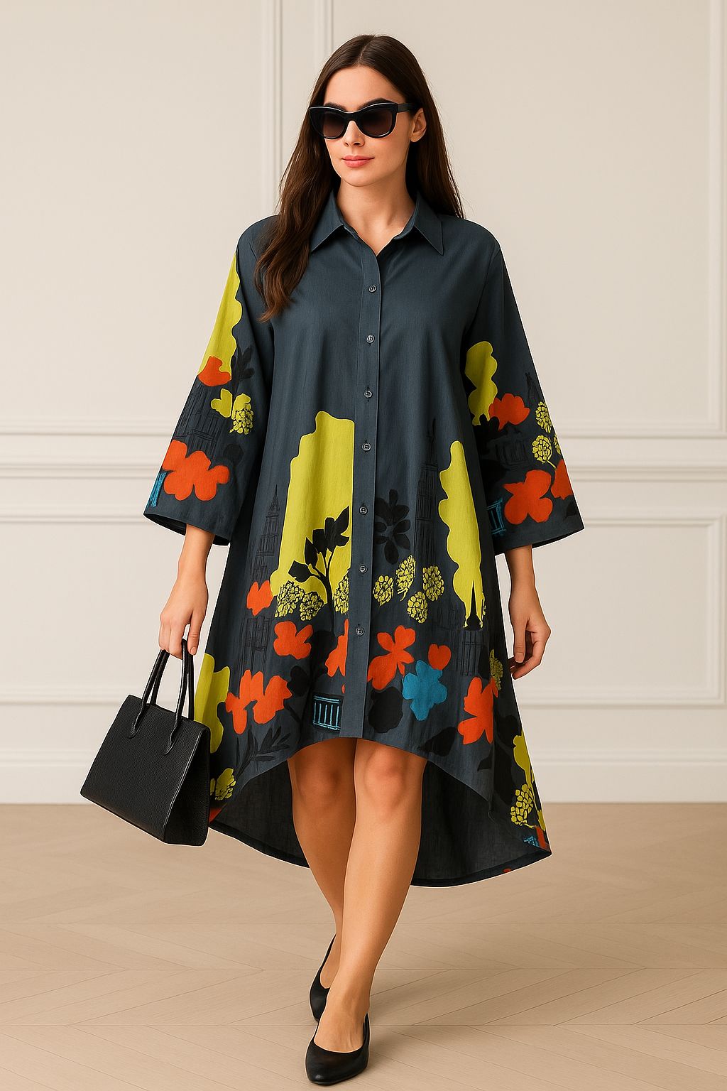 Urban Bloom High-Low Shirt Dress