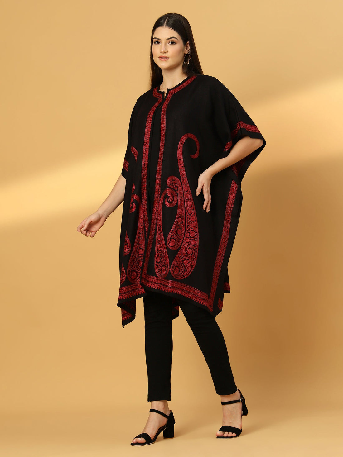 Paisley Embroidery Black and Wine Pheran Shrug