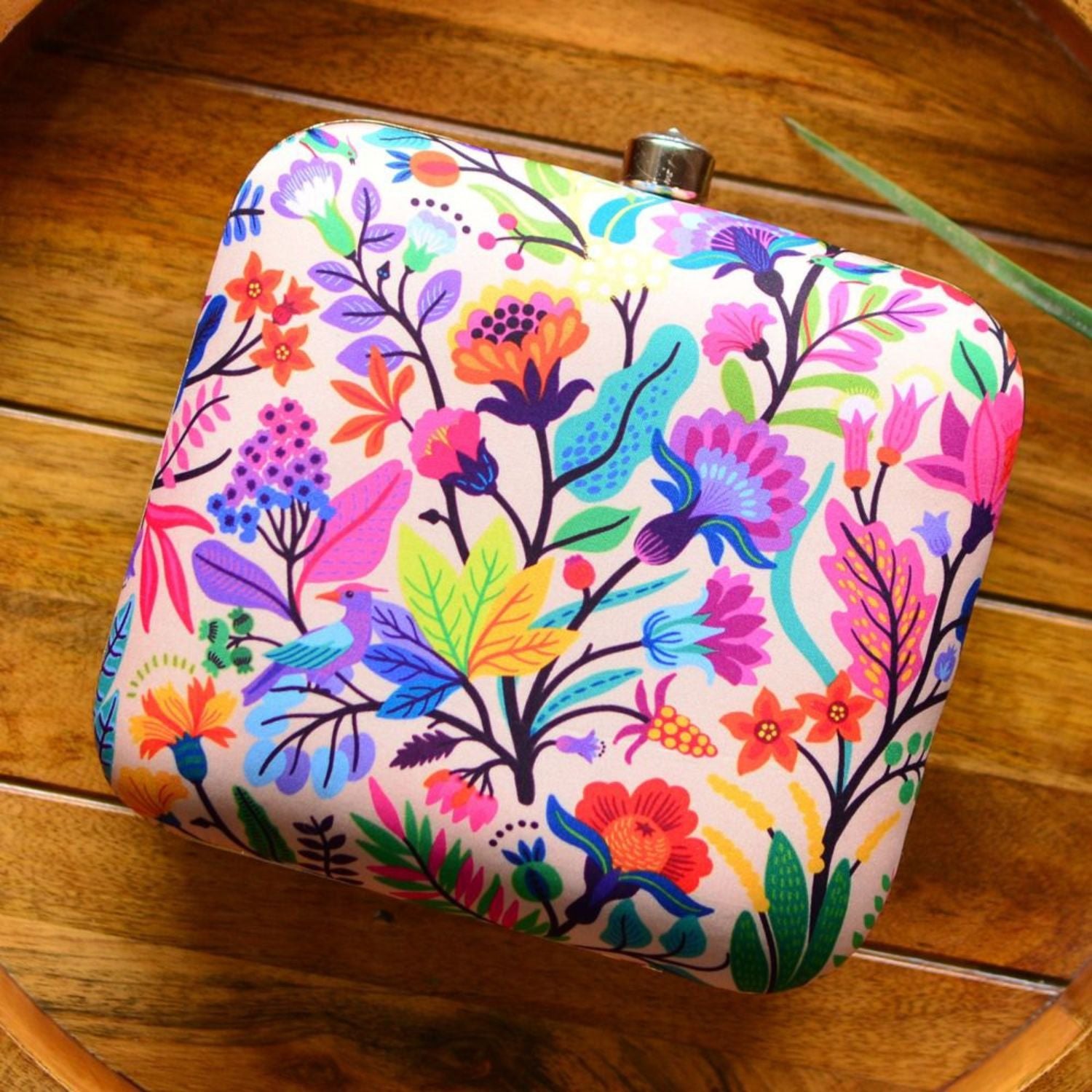 Floral Garden Print Hard Case Box Clutch for Women