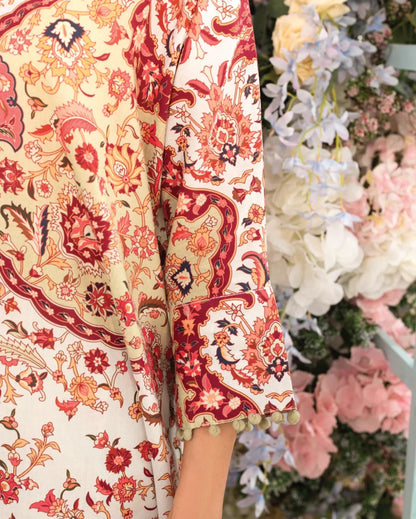 Red &amp; Beige Floral Ethnic Co-Ord