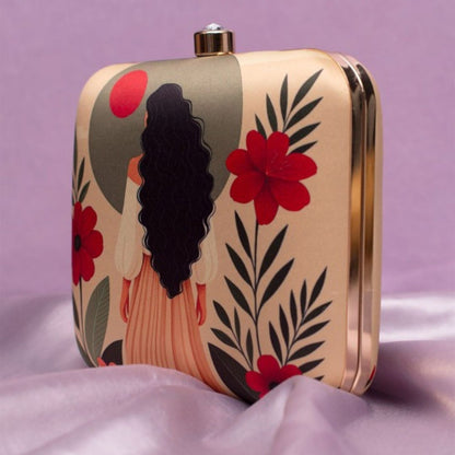 Floral Woman Printed Vanity Clutch with 2 × 15ml Fragrance Gift Set