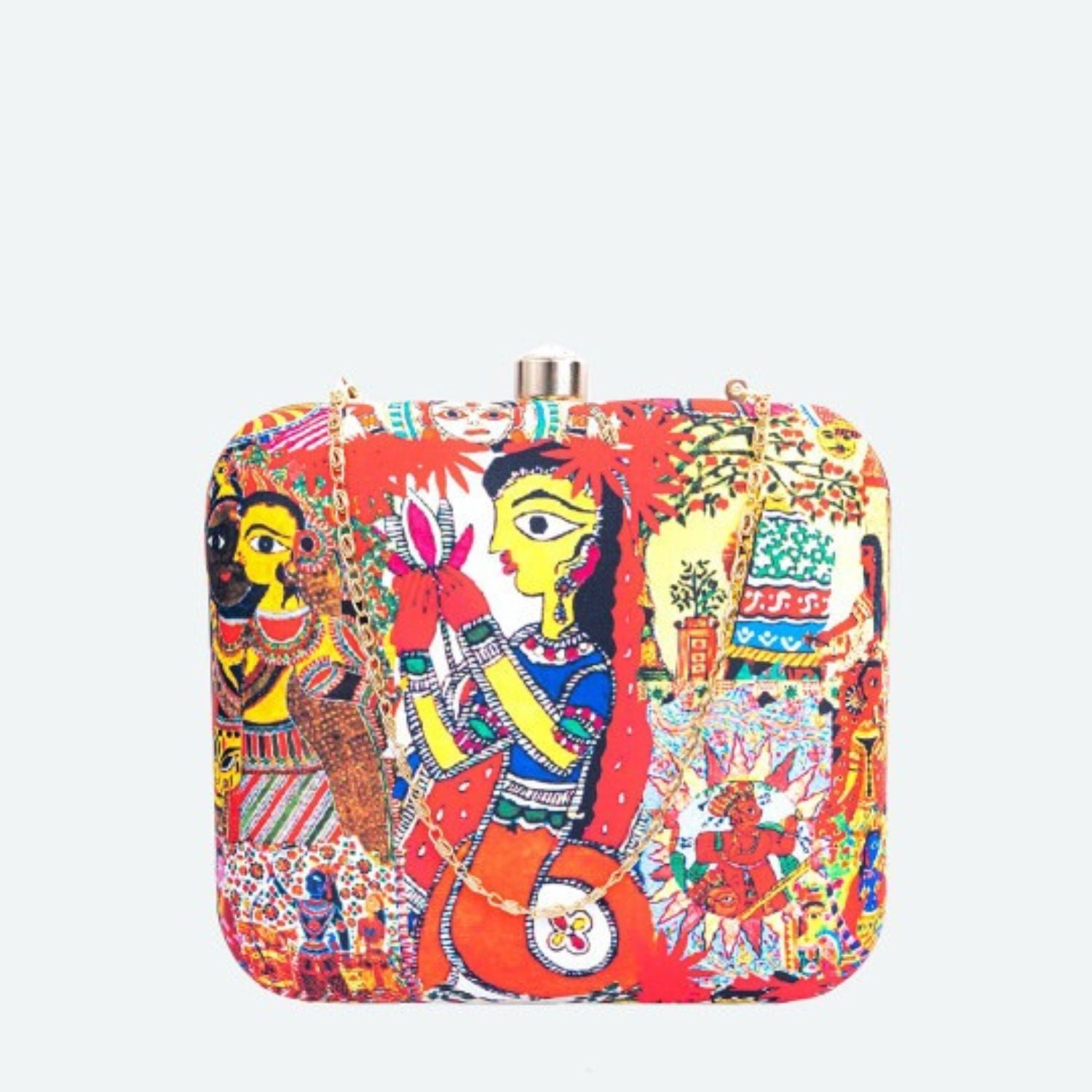 Madhubani Art Print Hard Case Box Clutch for Women