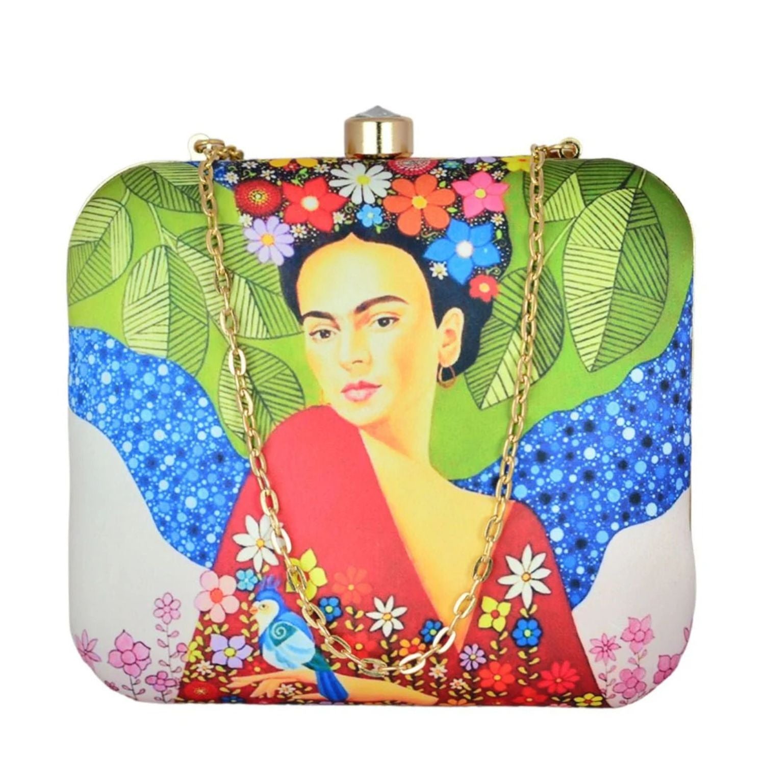 Frida Floral Print Hard Case Box Clutch for Women