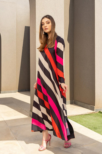 Striped Satin Silk Maxi Dress