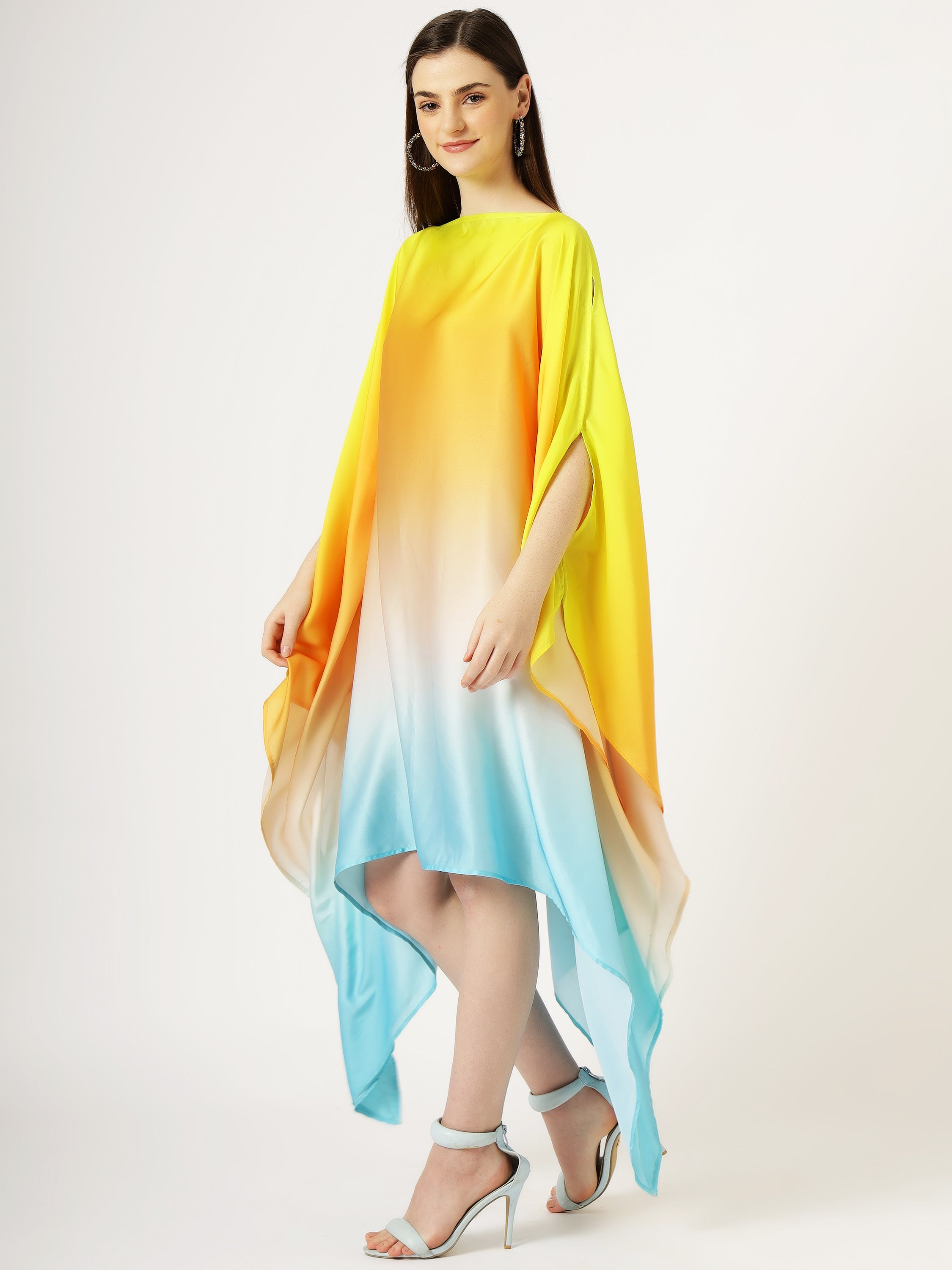 Boat Neck Georgette Satin Ombré Knee Length kaftan