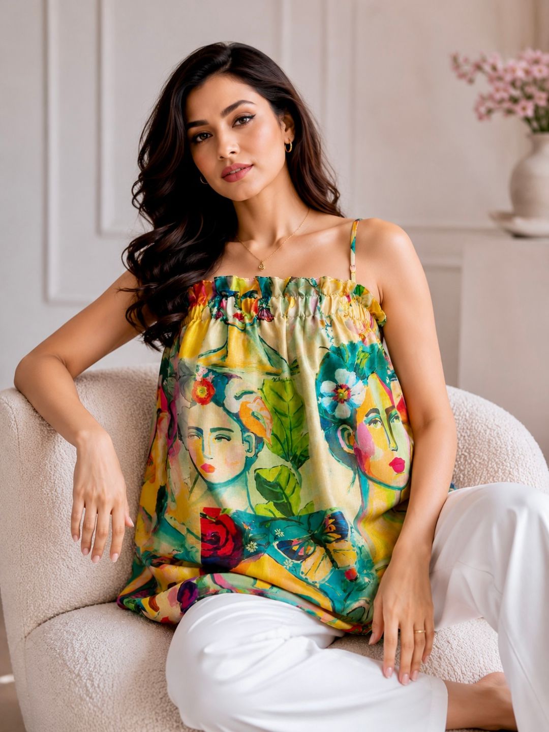 Abstract Camisole Top-Yellow