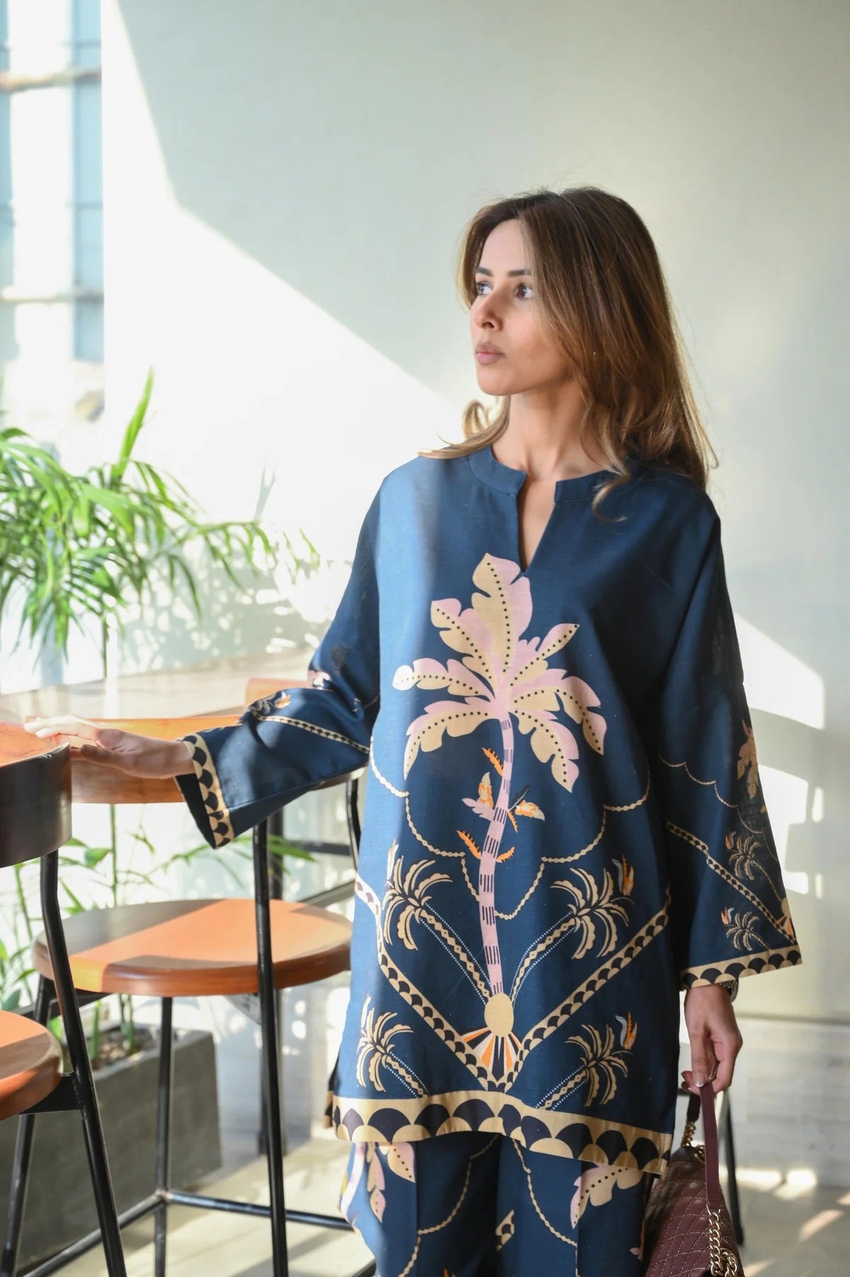 Navy Palm Leaf Print Co-Ord Set